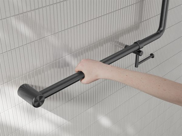 Mecca Care 32mm 90 Degree NZ4121 Accessible Toilet Grab Rail 750X750mm With Toilet Roll Holder Gun Metal (NRCR3290bhGM)