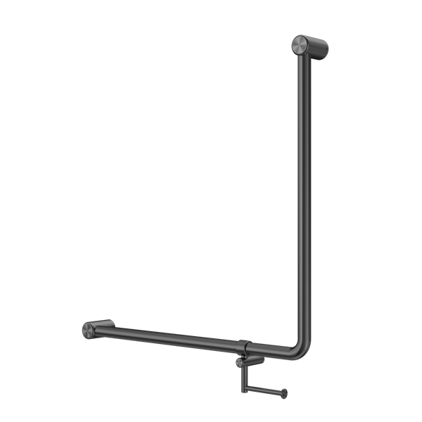 Mecca Care 32mm 90 Degree NZ4121 Accessible Toilet Grab Rail 750X750mm With Toilet Roll Holder Gun Metal (NRCR3290bhGM)