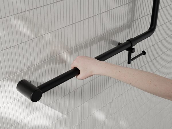 Mecca Care 32mm 90 Degree NZ4121 Accessible Toilet Grab Rail 750X750mm With Toilet Roll Holder Matte Black (NRCR3290bhMB)
