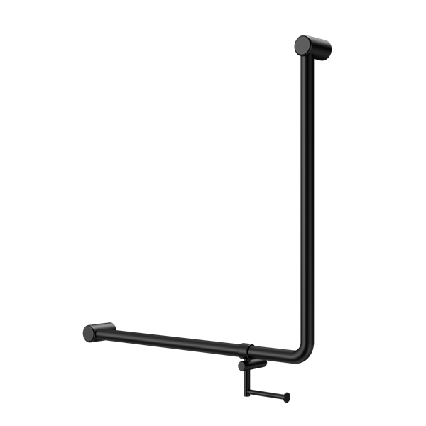 Mecca Care 32mm 90 Degree NZ4121 Accessible Toilet Grab Rail 750X750mm With Toilet Roll Holder Matte Black (NRCR3290bhMB)