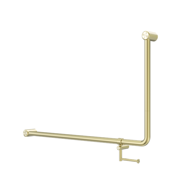 Mecca Care 32mm DDA Accessible Toilet 90 Degree Bent Tube Grab Rail 600X1000mm With Toilet Roll Holder Brushed Gold (NRCR3290ehBG)