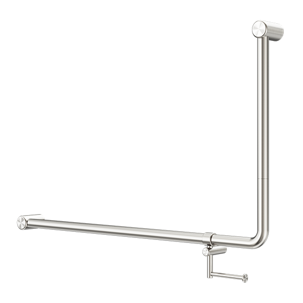 Mecca Care 32mm DDA Accessible Toilet 90 Degree Bent Tube Grab Rail 600X1000mm With Toilet Roll Holder Brushed Nickel (NRCR3290ehBN)