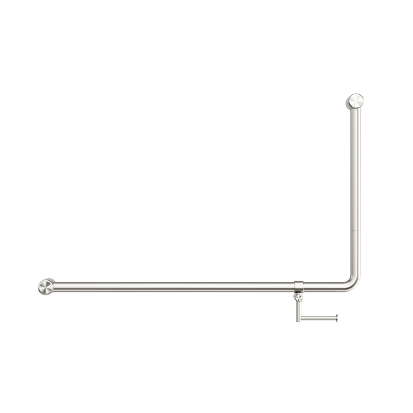 Mecca Care 32mm DDA Accessible Toilet 90 Degree Bent Tube Grab Rail 600X1000mm With Toilet Roll Holder Brushed Nickel (NRCR3290ehBN)