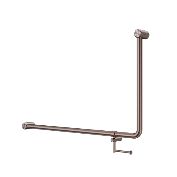 Mecca Care 32mm DDA Accessible Toilet 90 Degree Bent Tube Grab Rail 600X1000mm With Toilet Roll Holder Brushed Bronze (NRCR3290ehBZ)