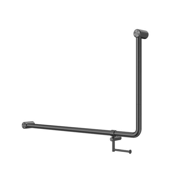 Mecca Care 32mm DDA Accessible Toilet 90 Degree Bent Tube Grab Rail 600X1000mm With Toilet Roll Holder Gun Metal (NRCR3290ehGM)