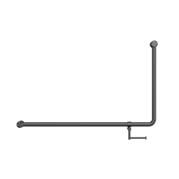 Mecca Care 32mm DDA Accessible Toilet 90 Degree Bent Tube Grab Rail 600X1000mm With Toilet Roll Holder Gun Metal (NRCR3290ehGM)