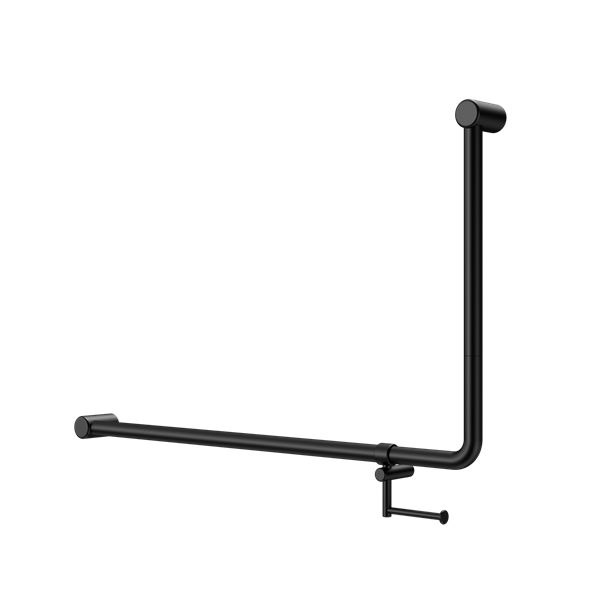 Mecca Care 32mm DDA Accessible Toilet 90 Degree Bent Tube Grab Rail 600X1000mm With Toilet Roll Holder Matte Black (NRCR3290ehMB)