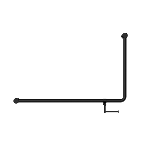 Mecca Care 32mm DDA Accessible Toilet 90 Degree Bent Tube Grab Rail 600X1000mm With Toilet Roll Holder Matte Black (NRCR3290ehMB)