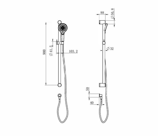 MECCA CARE 32MM GRAB RAIL AND ADJUSTABLE SHOWER RAIL SET 900MM MATTE BLACK (NRCS005MB)