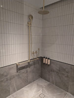 MECCA CARE 32MM T BAR GRAB RAIL AND ADJUSTABLE SHOWER SET 1100X750MM BRUSHED GOLD (NRCS006BG)