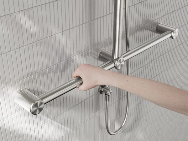 MECCA CARE 32MM T BAR GRAB RAIL AND ADJUSTABLE SHOWER SET 1100X750MM BRUSHED NICKEL (NRCS006BN)