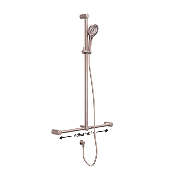 MECCA CARE 32MM T BAR GRAB RAIL AND ADJUSTABLE SHOWER SET 1100X750MM BRUSHED BRONZE (NRCS006BZ)