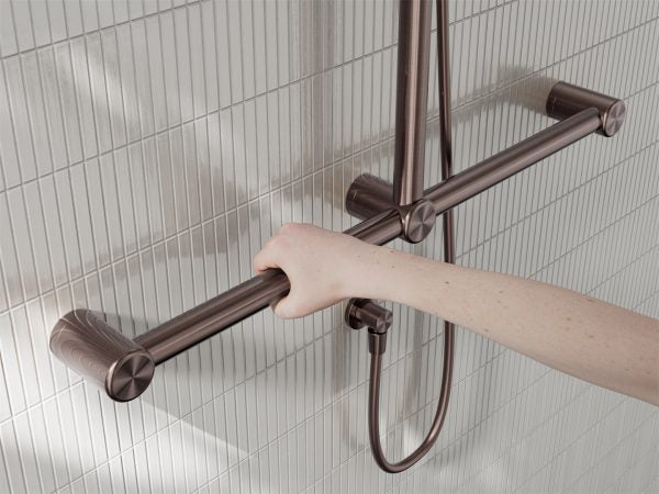 MECCA CARE 32MM T BAR GRAB RAIL AND ADJUSTABLE SHOWER SET 1100X750MM BRUSHED BRONZE (NRCS006BZ)