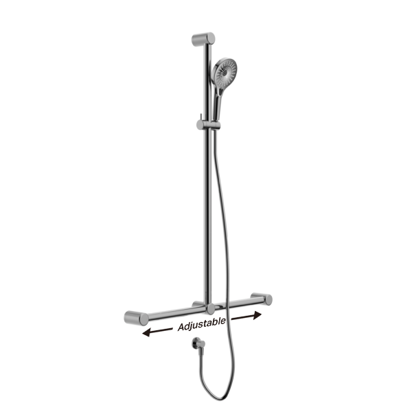 MECCA CARE 32MM T BAR GRAB RAIL AND ADJUSTABLE SHOWER SET 1100X750MM CHROME (NRCS006CH)