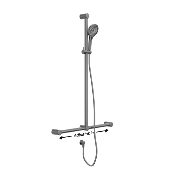 MECCA CARE 32MM T BAR GRAB RAIL AND ADJUSTABLE SHOWER SET 1100X750MM GUN METAL (NRCS006GM)