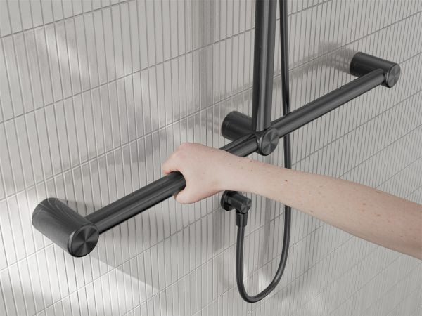 MECCA CARE 32MM T BAR GRAB RAIL AND ADJUSTABLE SHOWER SET 1100X750MM GUN METAL (NRCS006GM)