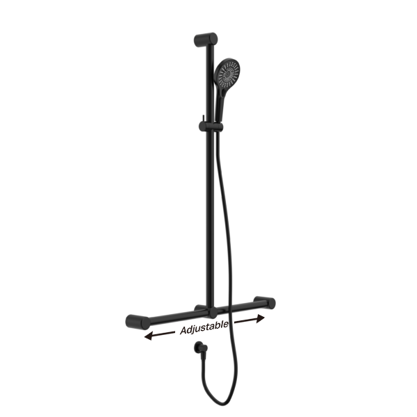 MECCA CARE 32MM T BAR GRAB RAIL AND ADJUSTABLE SHOWER SET 1100X750MM MATTE BLACK (NRCS006MB)