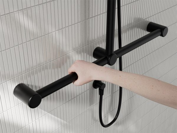MECCA CARE 32MM T BAR GRAB RAIL AND ADJUSTABLE SHOWER SET 1100X750MM MATTE BLACK (NRCS006MB)