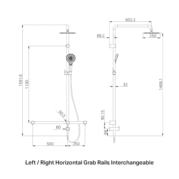 Mecca Care 32mm T Bar Grab Rail 1100x750mm Twin Shower Set Brushed Bronze (NRCS008BZ)