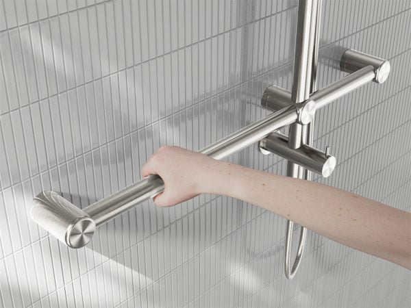 Mecca Care 32mm T Bar Grab Rail 1100x750mm Twin Shower Set Brushed Nickel (NRCS008BN)