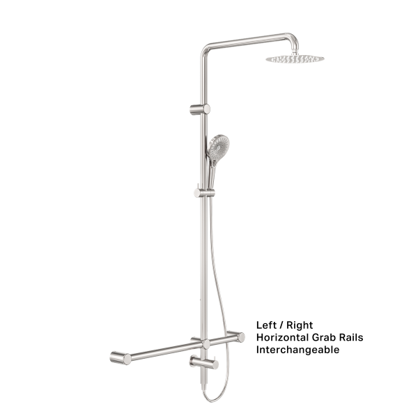Mecca Care 32mm T Bar Grab Rail 1100x750mm Twin Shower Set Brushed Nickel (NRCS008BN)