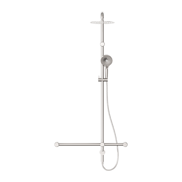 Mecca Care 32mm T Bar Grab Rail 1100x750mm Twin Shower Set Brushed Nickel (NRCS008BN)
