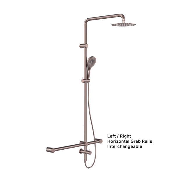 Mecca Care 32mm T Bar Grab Rail 1100x750mm Twin Shower Set Brushed Bronze (NRCS008BZ)