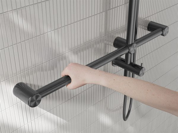 Mecca Care 32mm T Bar Grab Rail 1100x750mm Twin Shower Set Gun Metal (NRCS008GM)