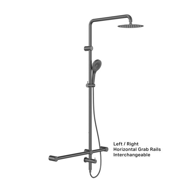 Mecca Care 32mm T Bar Grab Rail 1100x750mm Twin Shower Set Gun Metal (NRCS008GM)