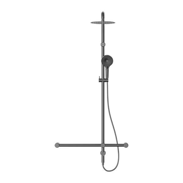 Mecca Care 32mm T Bar Grab Rail 1100x750mm Twin Shower Set Gun Metal (NRCS008GM)