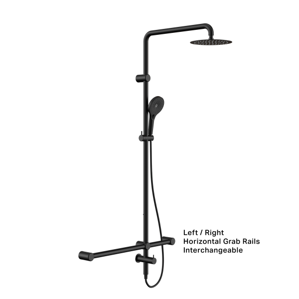 Mecca Care 32mm T Bar Grab Rail 1100x750mm Twin Shower Set Matte Black (NRCS008MB)