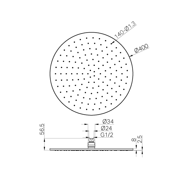 400mm Round Shower Head ROA1207 Chrome (NRROA1207CH)