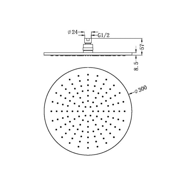 300MM ROUND SHOWER HEAD MATTE BLACK (NRROA1202MB)