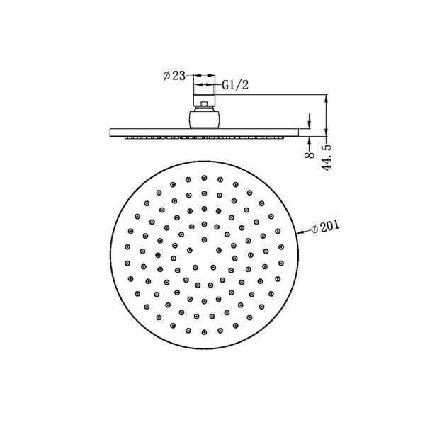 200MM ROUND SHOWER HEAD MATTE BLACK (NRROA0802MB)