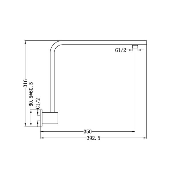SQUARE SWIVEL SHOWER ARM GUN METAL (NR505GM)