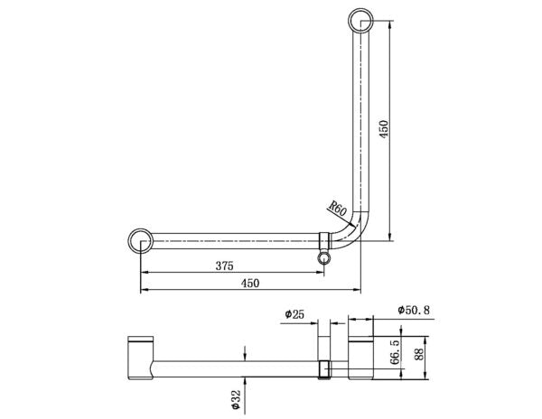 MECCA CARE 32MM AMBULANT 90 DEGREE BENT TUBE GRAB RAIL 450X450MM MATTE BLACK (NRCR3290DMB)
